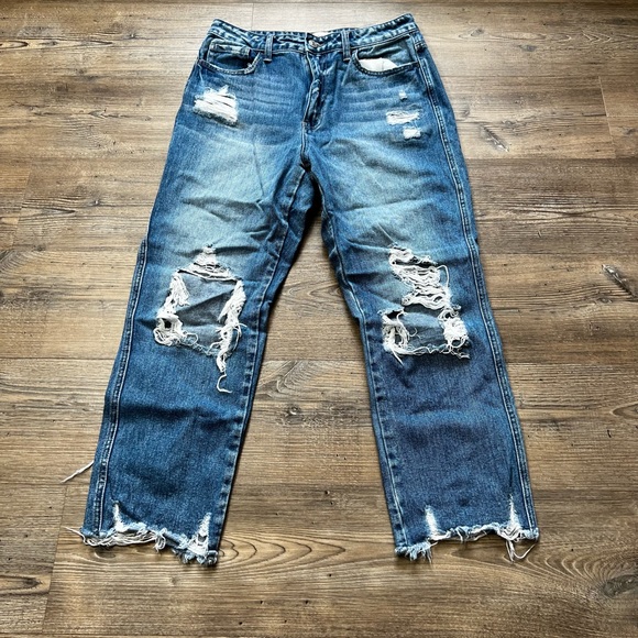 Flying Monkey Denim - Flying Monkey Ultra High Rise Straight Jean sz 28 Distressed Raw Hem Destruction